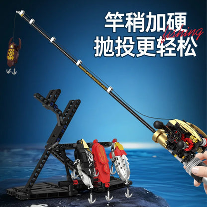 Fishing Rod Building Blocks Set with Display Stand, DIY Adult Model Kit, Creative Construction Toys for Kids, Gift for Men Teens