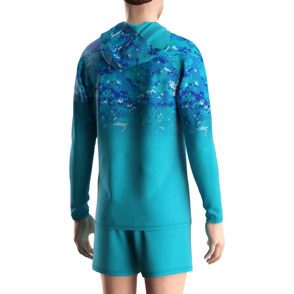 Gradient camouflage 3D printed quick drying fishing suit top fishing shirt hooded outdoor UV protection plus size men