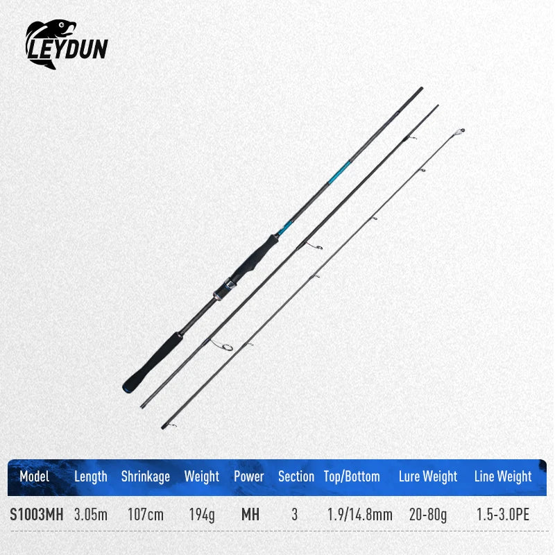 LEYDUN BLUE INSHORE Inshore Breakwater Bass Rod S782L S832M S862ML S902ML S922ML S972M S1003MH Saltwater light Spinning Rods