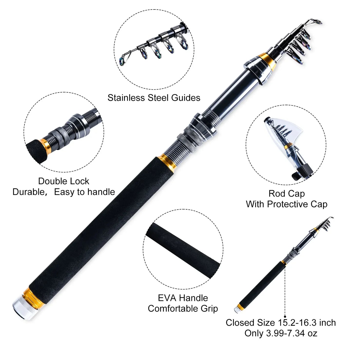 Goture Fishing Rod Full Kits 1.8M 2.1M 2.4M 2.7M Telescopic Sea Pole and Spinning Reel Baits Set Tackle Travel Fishing Bag