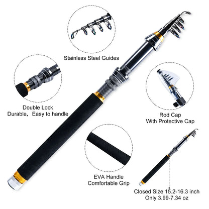 Goture Fishing Rod Full Kits 1.8M 2.1M 2.4M 2.7M Telescopic Sea Pole and Spinning Reel Baits Set Tackle Travel Fishing Bag