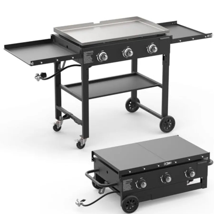 3 Burner Foldable Gas Griddle 32 Inch Stainless Steel Portable Detachable Propane Griddle 45 000 BTU Flat Top Barbecue Grill wi
