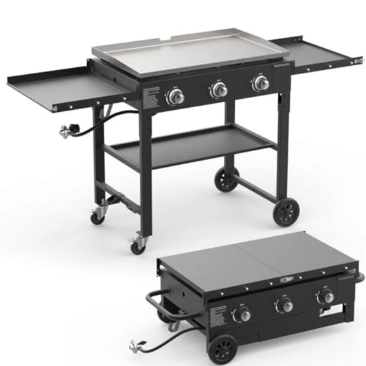3 Burner Foldable Gas Griddle 32 Inch Stainless Steel Portable Detachable Propane Griddle 45 000 BTU Flat Top Barbecue Grill wi