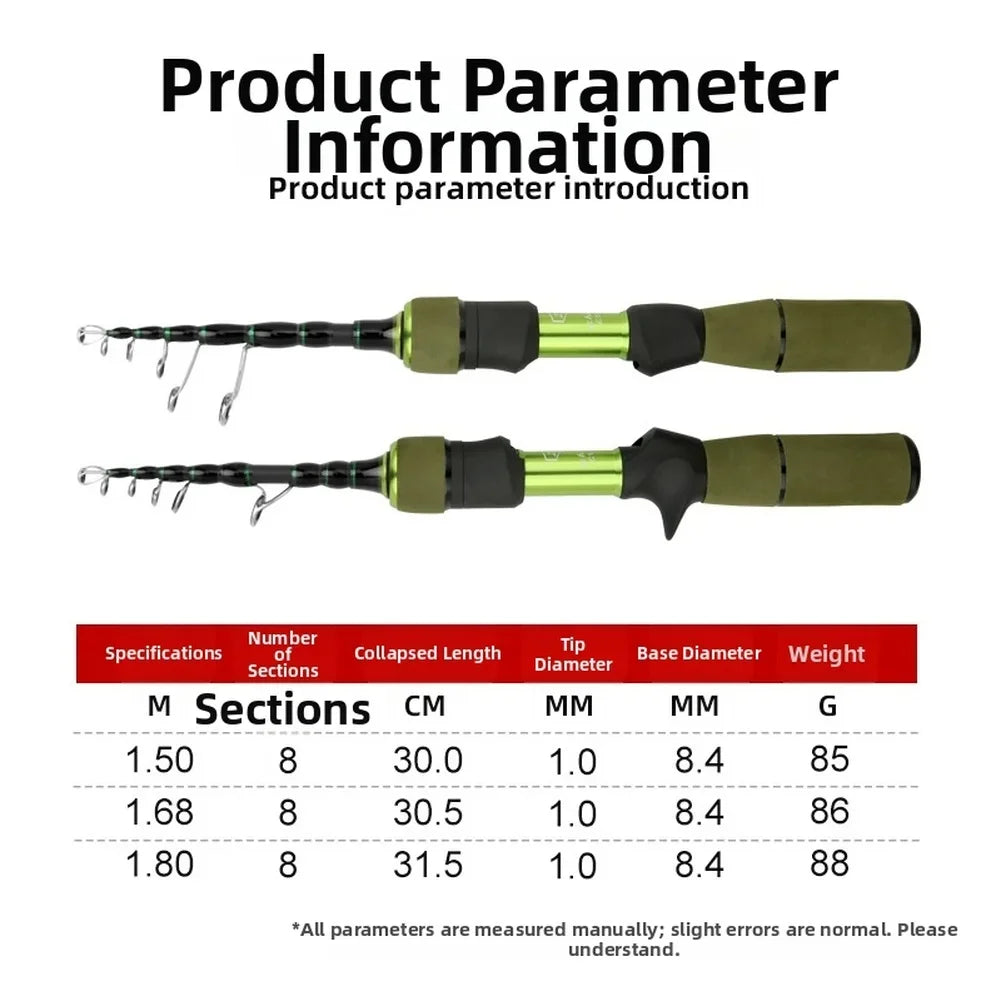 Carbon Telescopic Fishing Rod 1.8M UL Fishing Casting Rod With Variable Grip Fish Pole Fishing Tackle Accessories