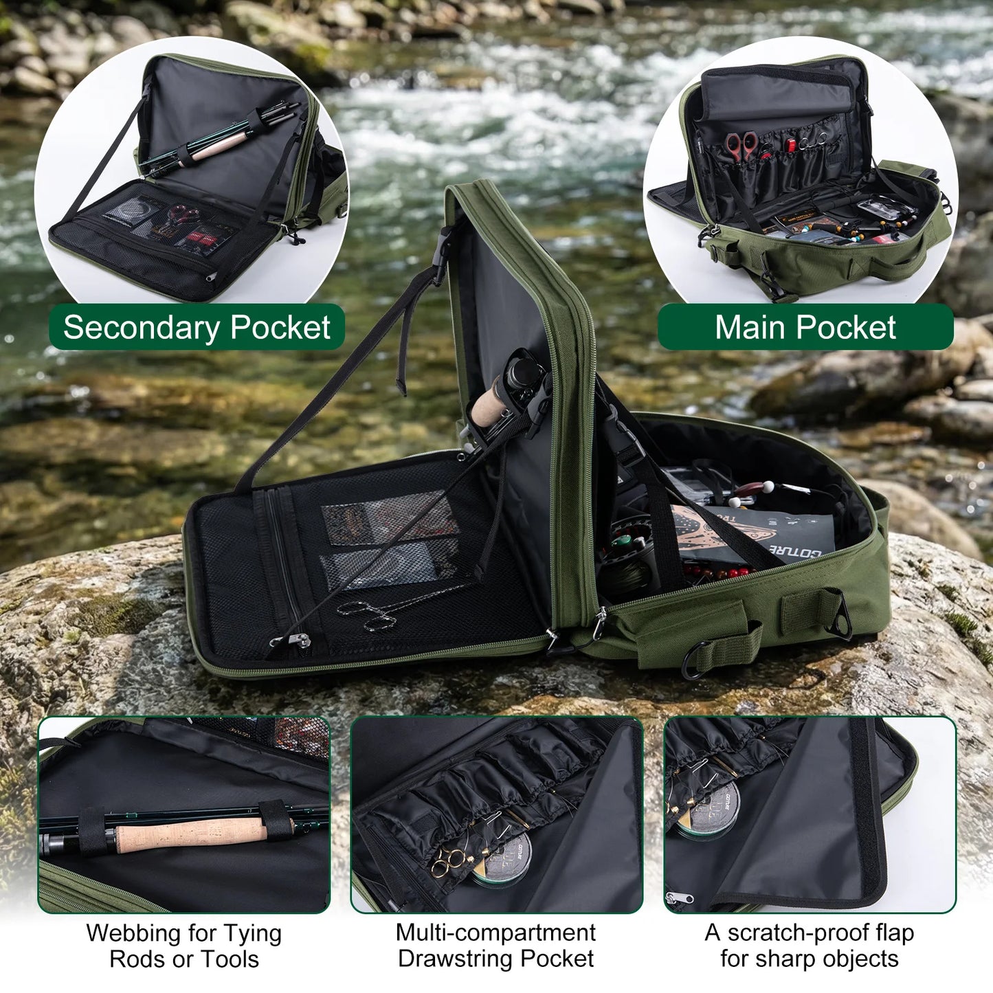 Goture Portable Complete Fly Fishing Rods Set 8-sections 9FT Fly Rod Reel Line Hooks Accessory Combo Full Fly Fising Rod Kit
