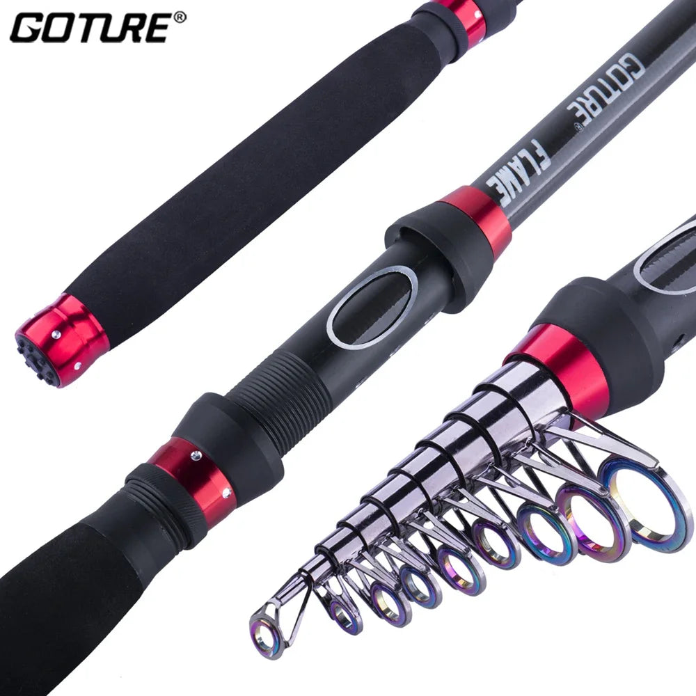 Goture FLAME High Carbon Fiber Telescopic Fishing Rod 1.8M 2.1M 2.4M 2.7M 3M Travel Spinning Rods Lure (10-50g) M Power Tackle