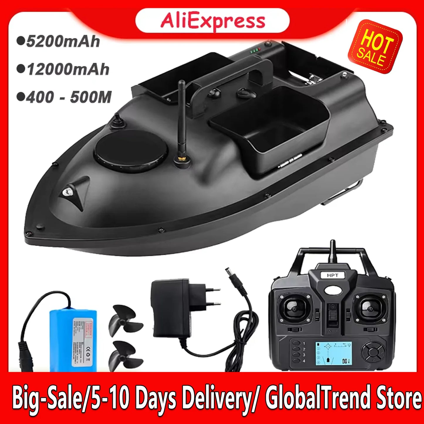 V18 GPS Fishing Bait Boat with 3 Bait Containers Wireless Bait Boat with Automatic Return Function 400 - 500M Remote Range
