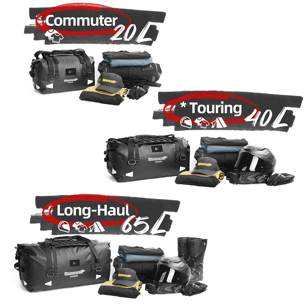 Rhinowalk Motorcycle Tail Bag 20/40/65L Waterproof Motorcycle Backpack Motor Pannier Rear Seat Bag Motorbike Luggage Accessories