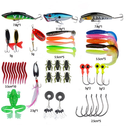 144pcs Fishing Lure Kit Soft and Hard Bait Set Gear Layer Minnow Metal Jig Spoon For Bass Pike Crank Tackle Accessories with Box