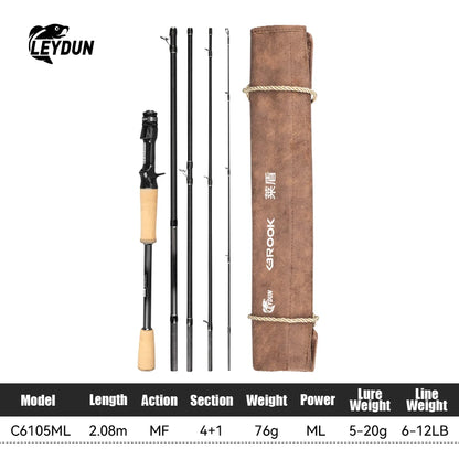 Leydun New BROOK Super Light Fishing Rod 4+1 Section 74g MF Action Fuji Guide M/ML Travel Spinning Casting Rod for Bass Pike