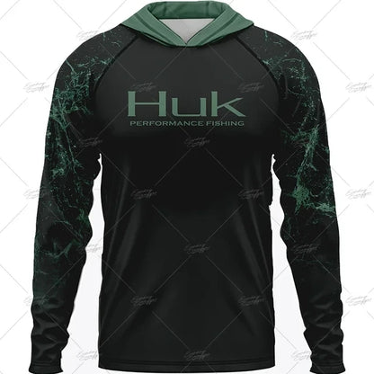 HUK Fishing Apparel Long Sleeve Hooded T-shirt Tops Sun Protection Fish Shirt Camisa De Pesca Breathable Hoodie Fishing Clothing