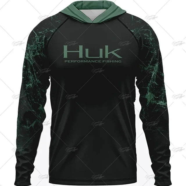 HUK Fishing Apparel Long Sleeve Hooded T-shirt Tops Sun Protection Fish Shirt Camisa De Pesca Breathable Hoodie Fishing Clothing