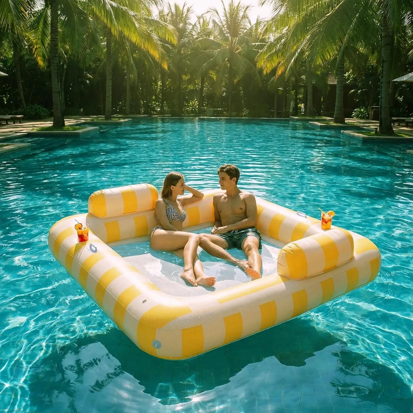 Lake Floats for Adults Pool Floaties for 2 Person 75" x 67" Giant Pool Lounger Water Hammock Inflatable Pool Hammock Floating