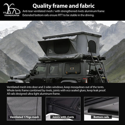 YoungHunter Aluminum Roof Top Tent for 1-2 Person Hardtop SUV 4x4 Straight up Design with Gray Fabric 320gms