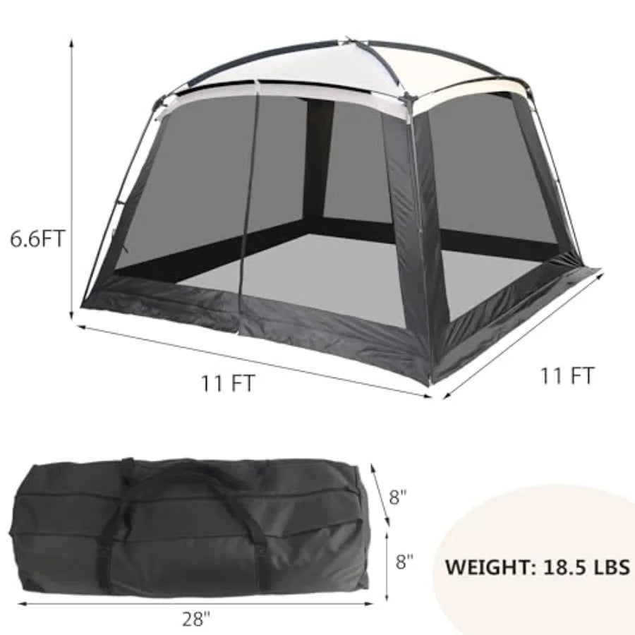 Screen House Room 11x11 Ft Mesh Net Tent Canopy Shelter Gazebo Easy Setup and Waterproof and Sunshade Suitable for Camping Trip