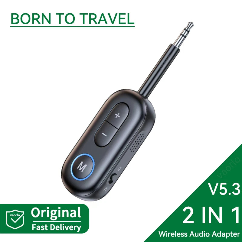 2 In 1 Bluetooth 5.3 Audio Receiver Transmitter Hifi Stereo Wireless Adapter 3.5MM AUX With Mic For Car Airplane TV PC Speaker