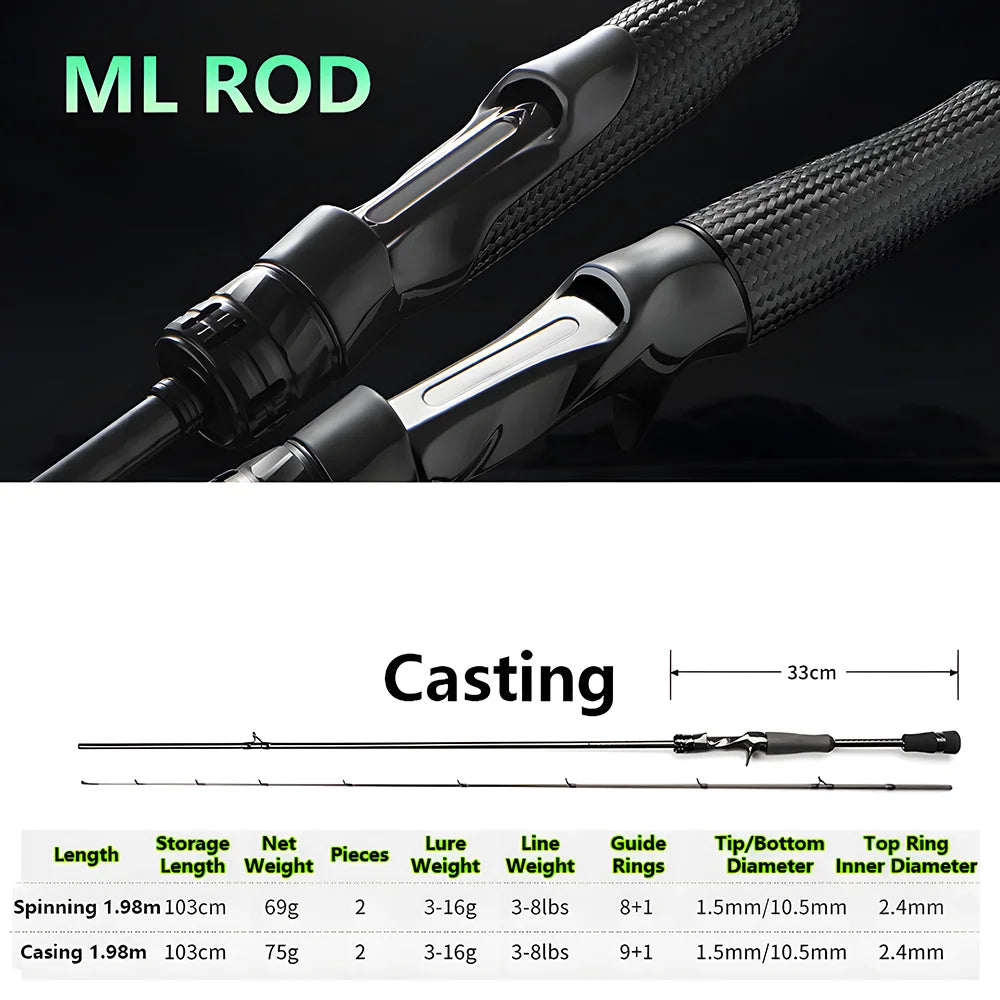 Ultra-light T1100 Carbon Fiber Lure Fishing Rod for Carp Bass Trout,L ML M MH 1.8m 1.98m 2.04m Fishing Pole,Spinning Casting Rod