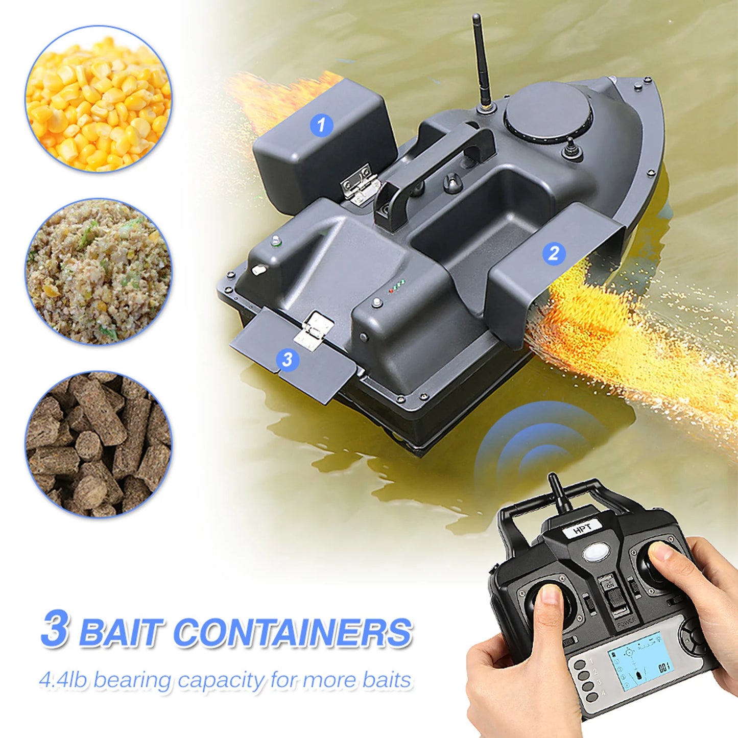 GPS Fishing Bait Boat with 3 Bait Containers Wireless Bait Boat with Automatic Return Function Remote Bait Boat